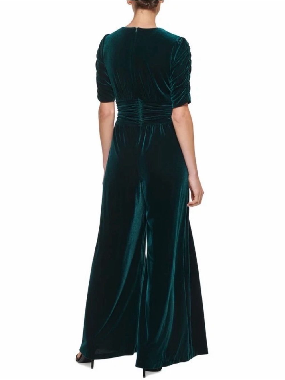 Vince Camuto Velvet Deep Teal Wide-Leg Jumpsuit with Knot Front - Picture 3 of 7